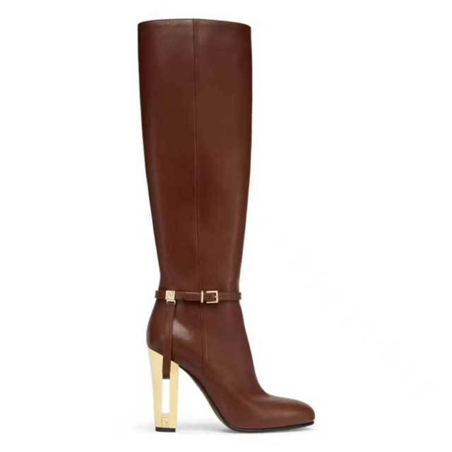 Buckle Strap Leather Stiletto Boots