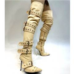 Buckle Strap Rivets Over Knee Boots