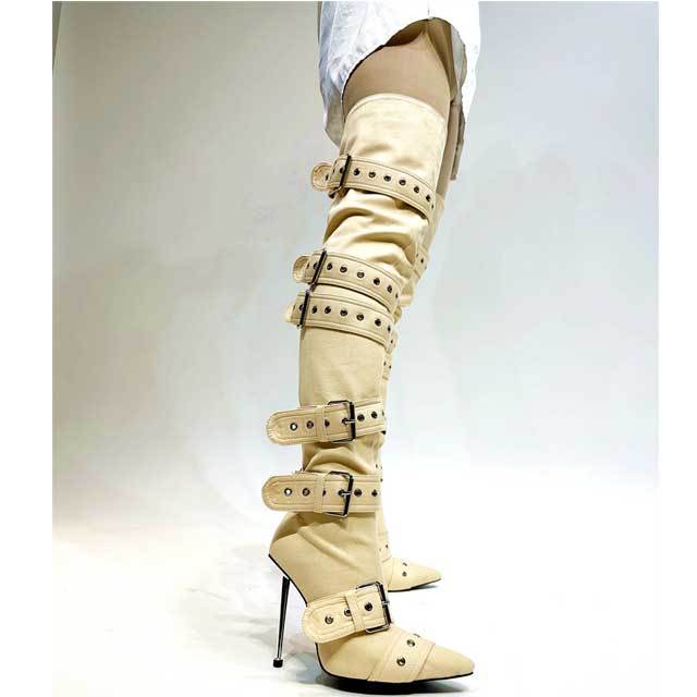 Buckle Strap Rivets Over Knee Boots