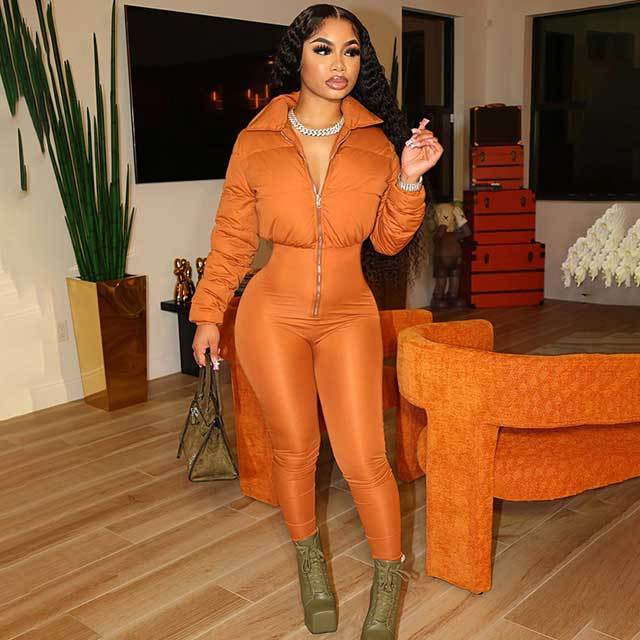 Zipper Long Sleeve Puffer Jumpsuit