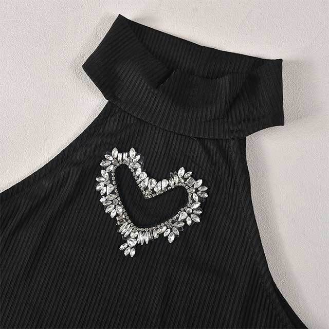 Rhinestone Heart Shaped Tight Skirt Set