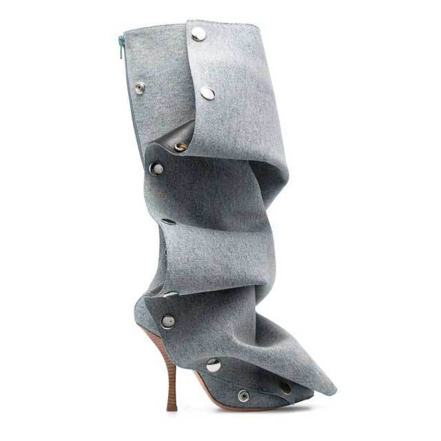 Rivets High Heeled Denim Stacked Boots