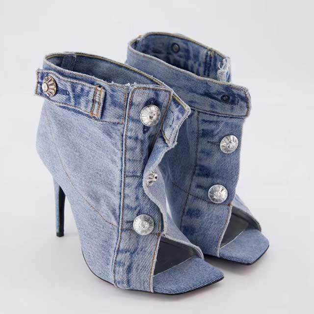 Denim High Heeled Ankle Boots