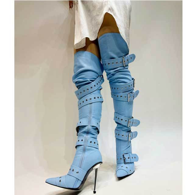 Buckle Strap Rivets Over Knee Boots
