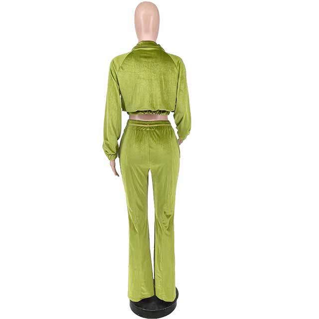 Solid Color Suede Bell Pant Suit