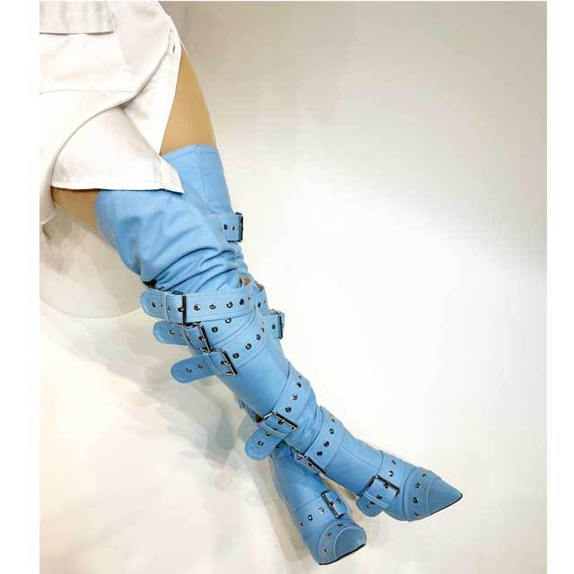 Buckle Strap Rivets Over Knee Boots