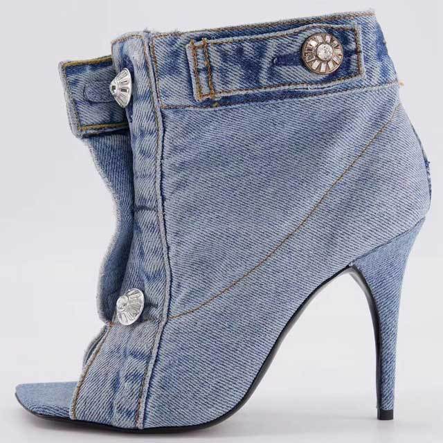 Denim High Heeled Ankle Boots