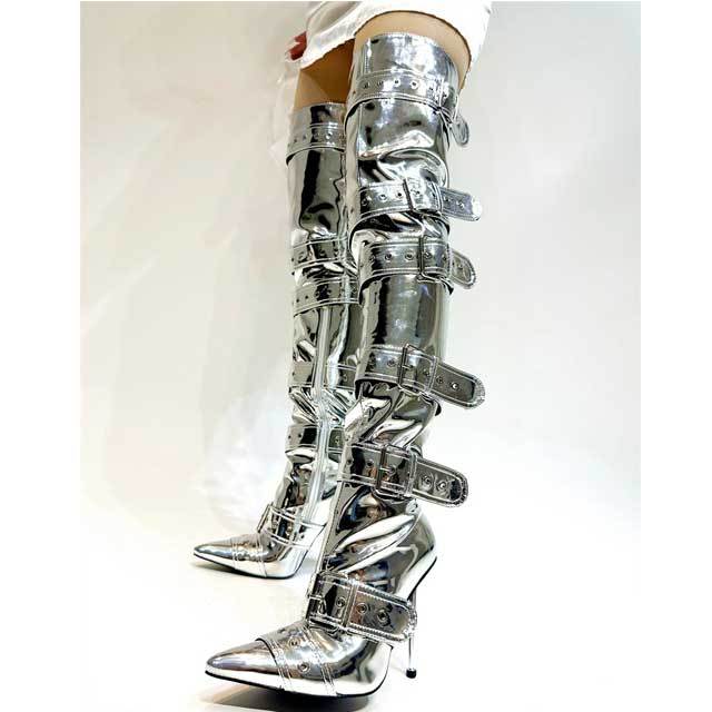 Buckle Strap Rivets Over Knee Boots