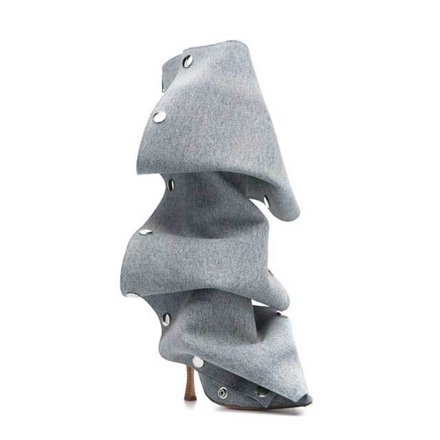 Rivets High Heeled Denim Stacked Boots