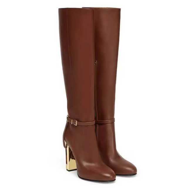 Buckle Strap Leather Stiletto Boots