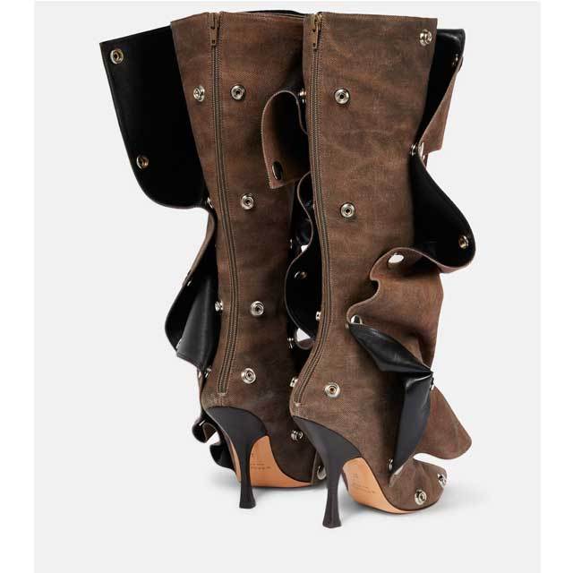 Rivets High Heeled Denim Stacked Boots