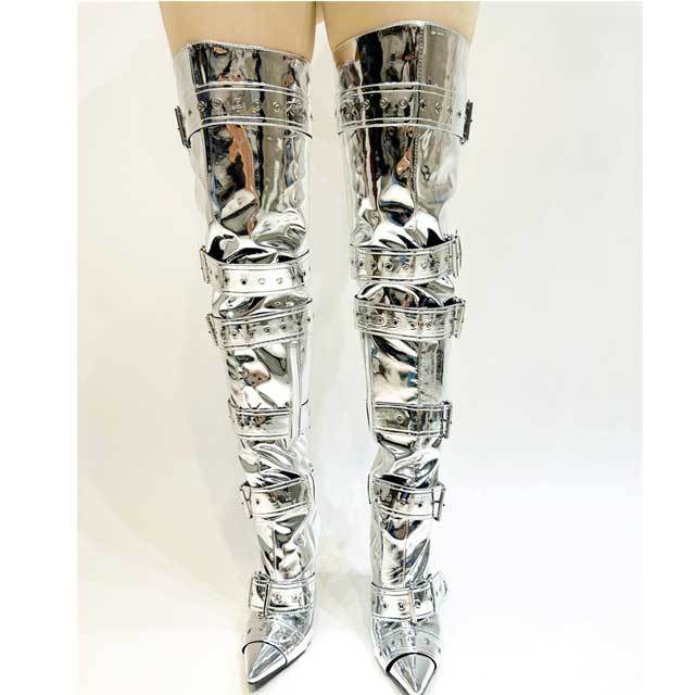 Buckle Strap Rivets Over Knee Boots