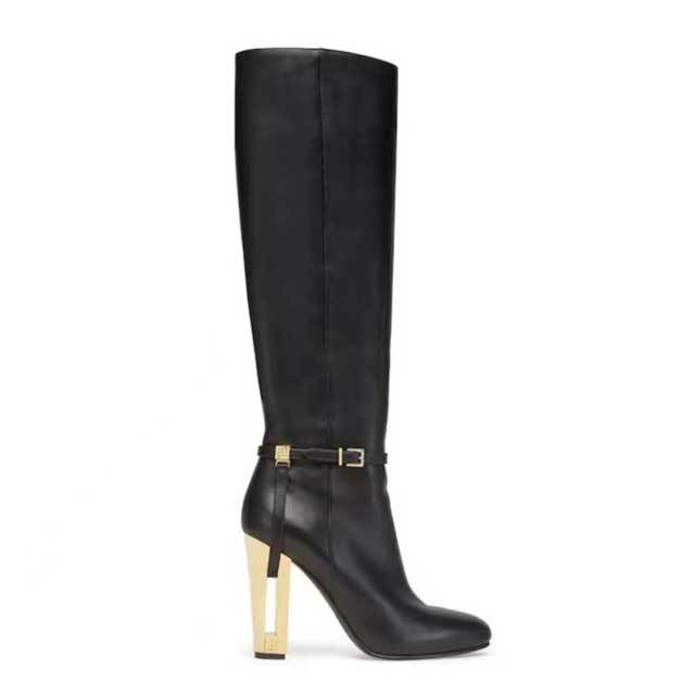 Buckle Strap Leather Stiletto Boots