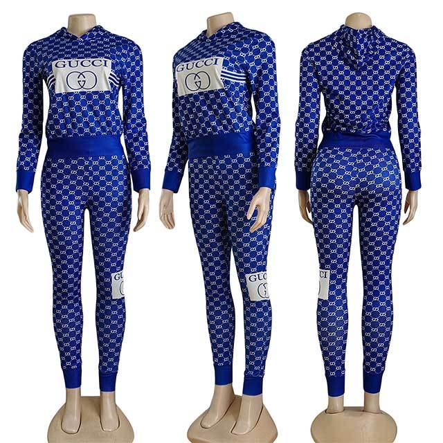 Printed Fashion Hooded Jogging Pant Set
