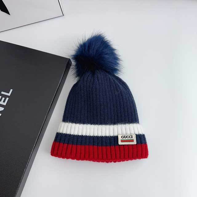 Embroidery Striped Knit Hat