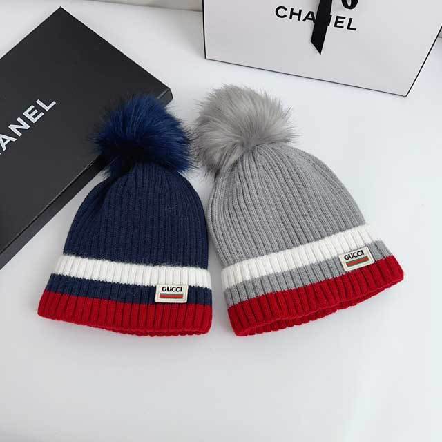 Embroidery Striped Knit Hat