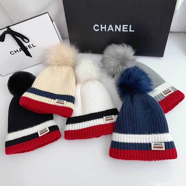 Embroidery Striped Knit Hat