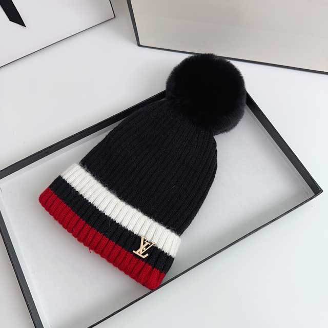 Metal Letter Color Block Knit Hat