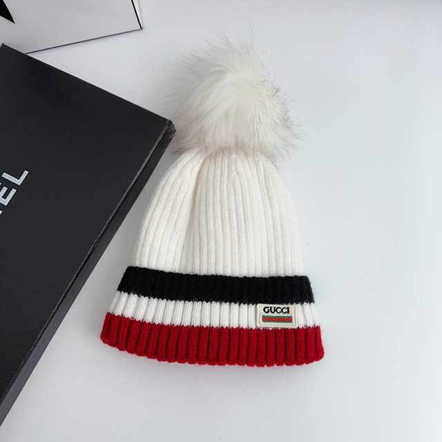 Embroidery Striped Knit Hat