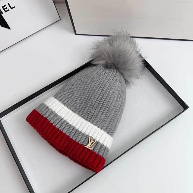 Metal Letter Color Block Knit Hat