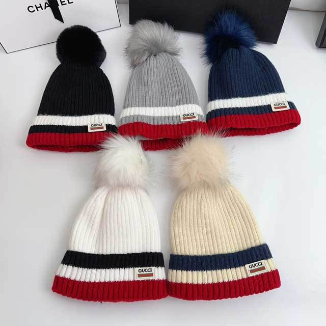 Embroidery Striped Knit Hat