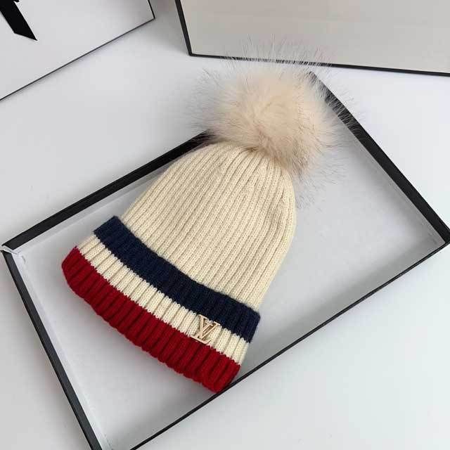 Metal Letter Color Block Knit Hat