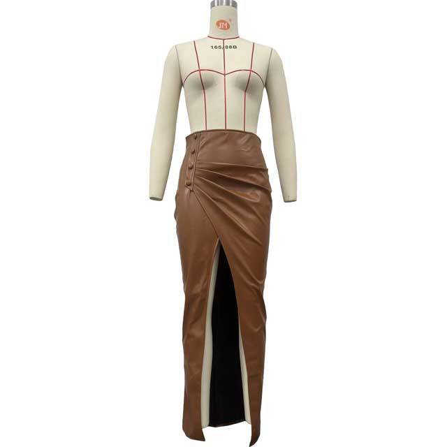 Fashion Leather High Waist Slit Skirt