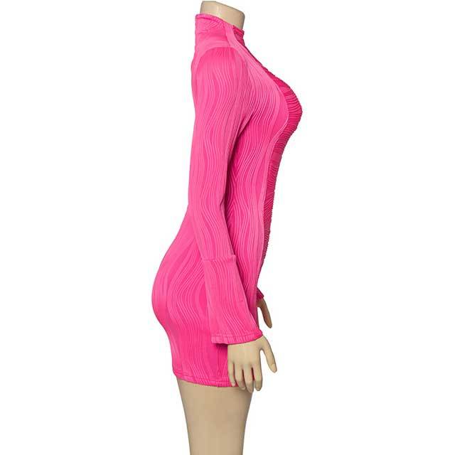 Long Sleeve Pleated Bodycon Dress