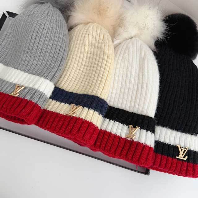 Metal Letter Color Block Knit Hat