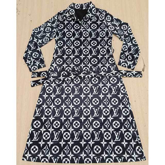 Printed Belted Long Woolen Coat