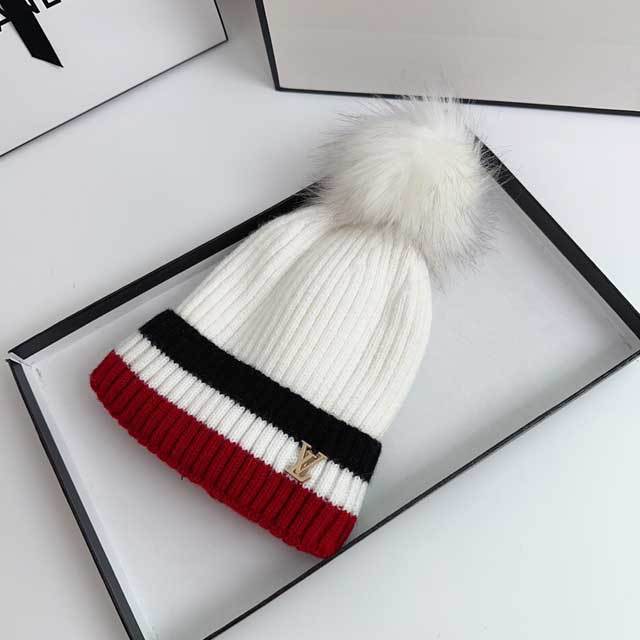 Metal Letter Color Block Knit Hat