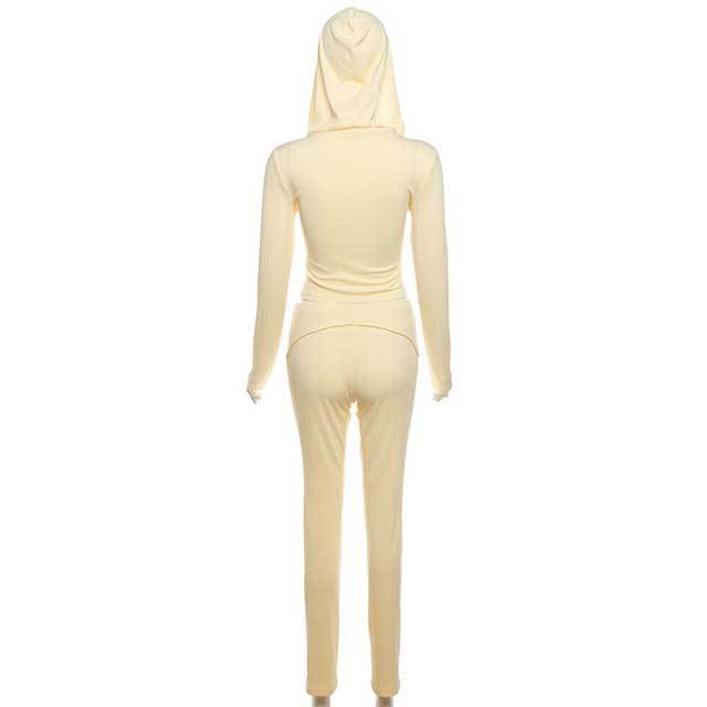 Solid Hooded Top Casual Jogging Suit