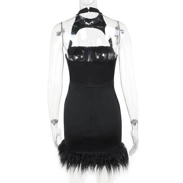 Hollow Out Choker Furry Dress