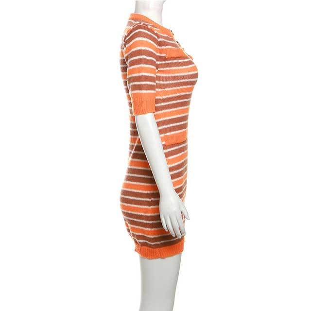 Knit Striped Short Sleeve Bodycon Dress