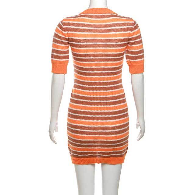 Knit Striped Short Sleeve Bodycon Dress