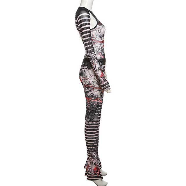 Mesh Printed Bodysuit Legging Set
