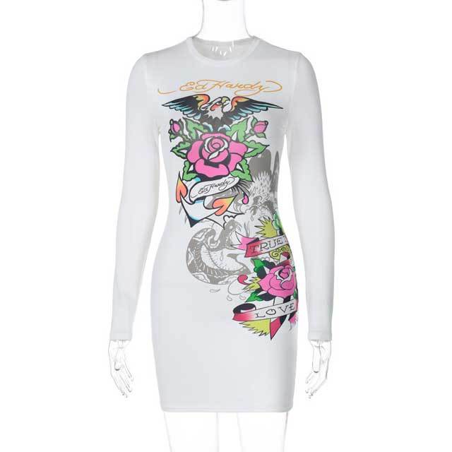 Printed Long Sleeve Bodycon Dress