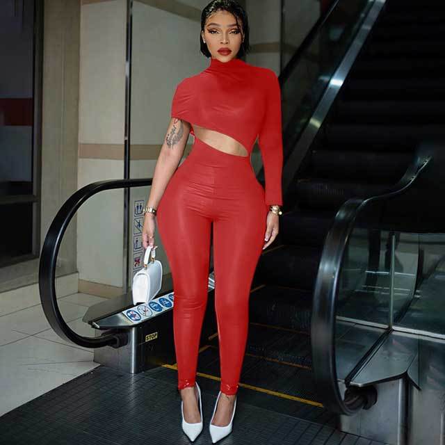 Hollow Out One Sleeved Jumpsuit