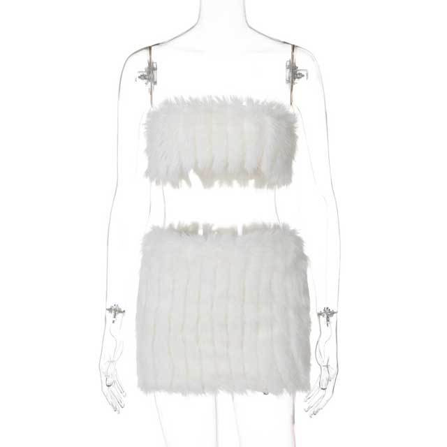 Furry Tube Top Skirt Set