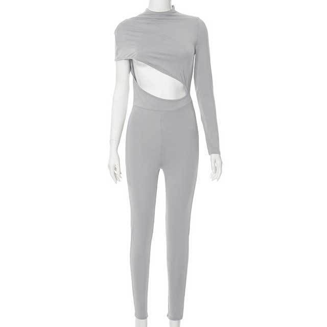 Hollow Out One Sleeved Jumpsuit