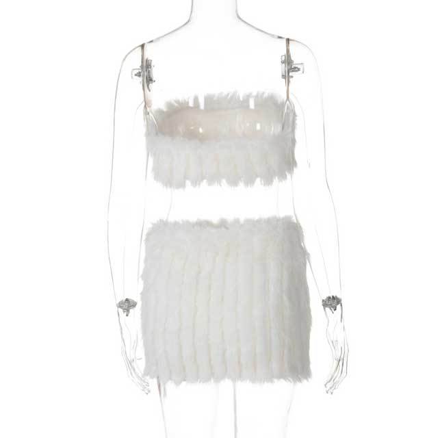 Furry Tube Top Skirt Set