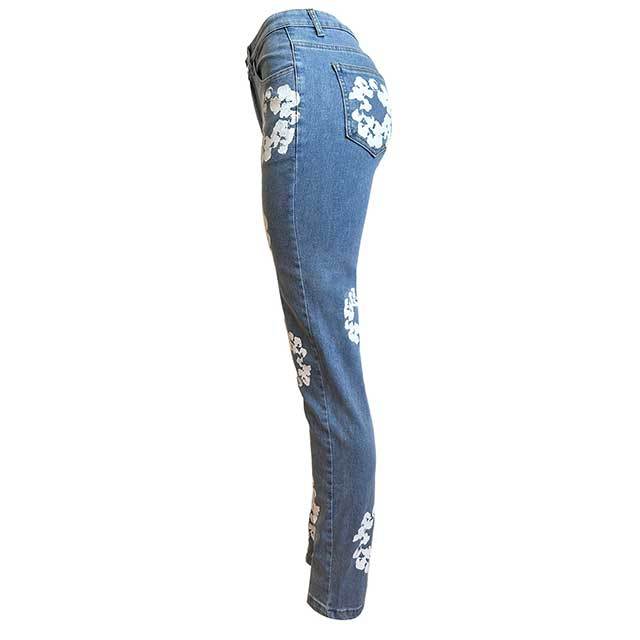 Floral Print High Waist Elastic Skinny Jeans