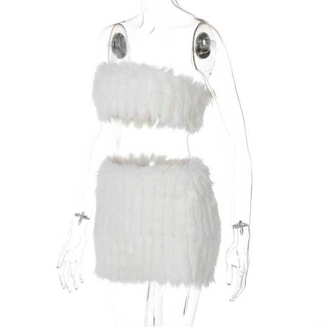 Furry Tube Top Skirt Set