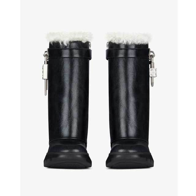 Shark Look Leather Furry Short Boots
