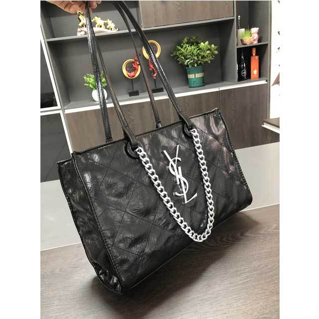 Metal Logo Leather Shoulder Bag