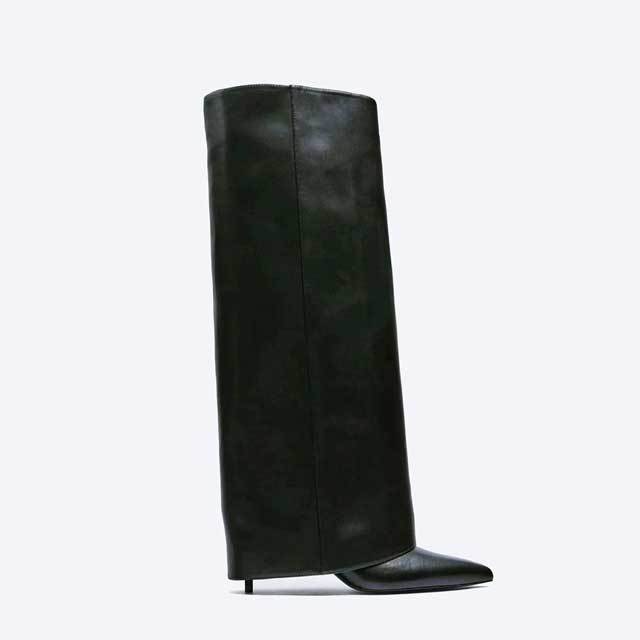 Pointed Toe High Heeled Leather Long Boots