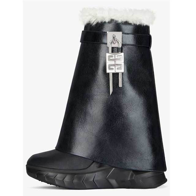 Shark Look Leather Furry Short Boots