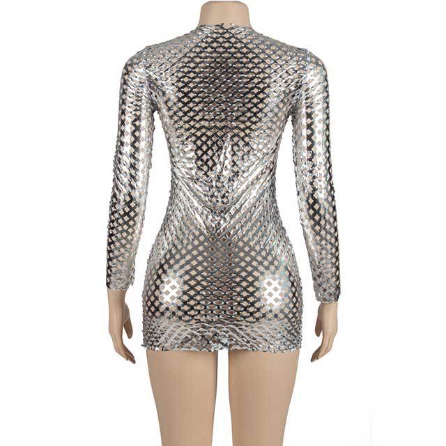 Metallic Hollow Out Bodycon Dress