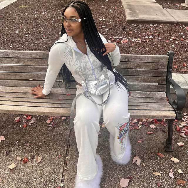 Printed Zipper Jacket Top Casual Jogging Suit