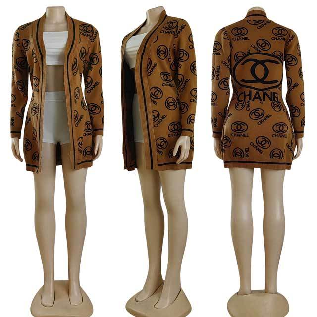 Letter Design Knit Cardigan Coat